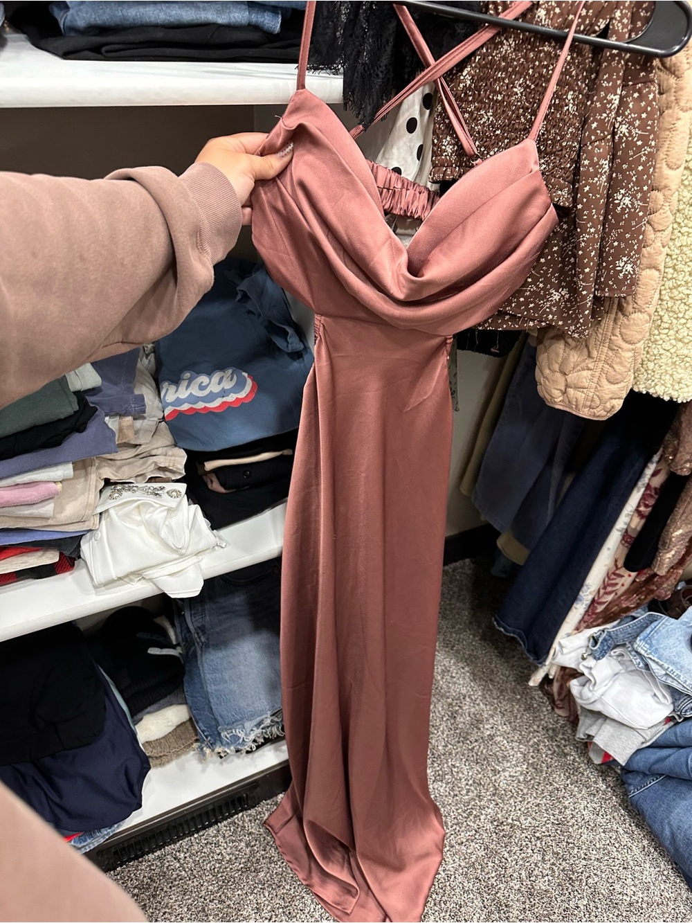 MARBLE Strapless Satin Slip Dress in Rosewood